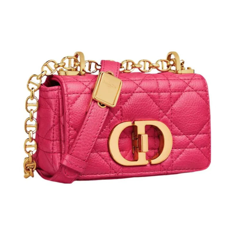 DIOR Caro Calfskin Shoulder Bag Crossbody Bag Small Size Women's Pink-1