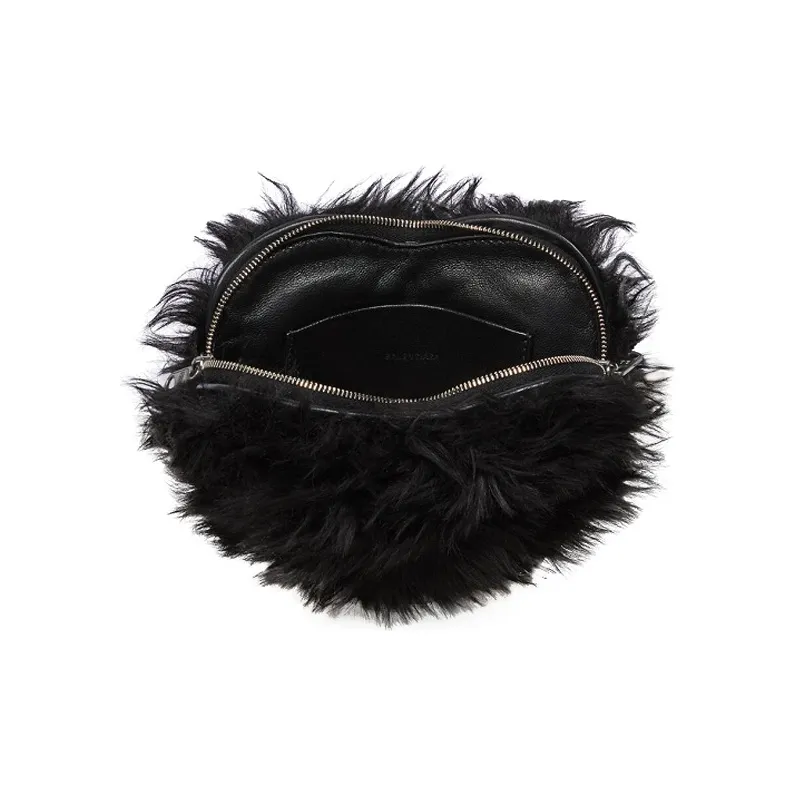 Balenciaga Faux Fur Heart-Shaped Bag Clutch Women's Black-4