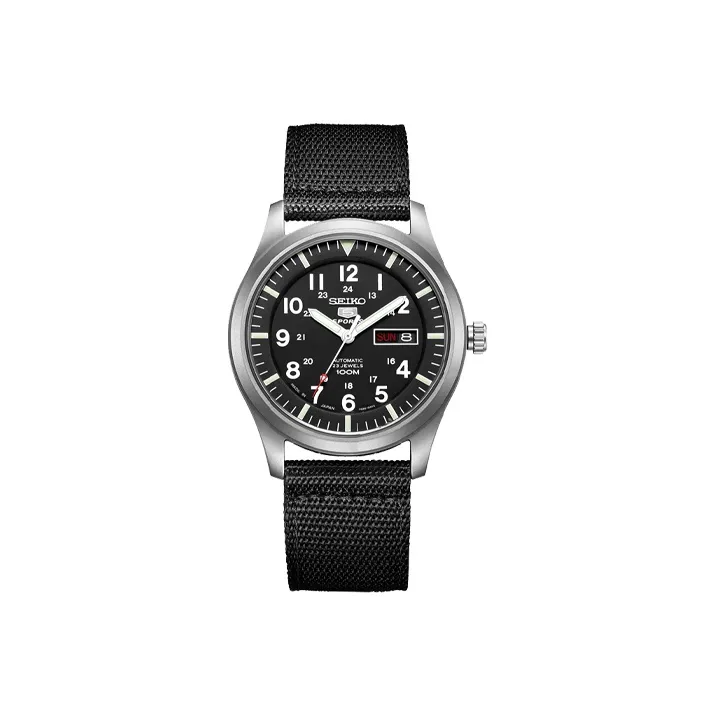 SEIKO Series 5 Automatic Mechanical Movement Canvas Strap Watch Men's Watches Black Dial SNZG15J1-0