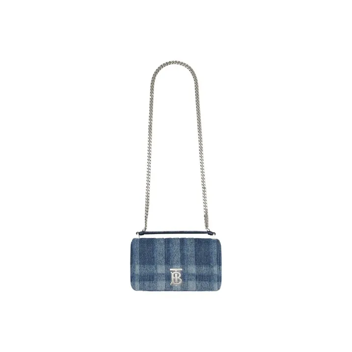 Burberry Lola Bag Quilted Denim Cotton Linen Blend Plaid Crossbody Bags Shoulder Bags Women's Blue-4