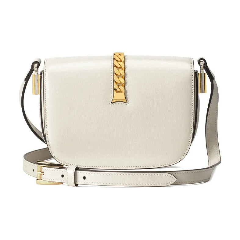 GUCCI Sylvie 1969 Leather Crossbody Shoulder Bag Mini Women's White-3