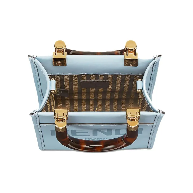 FENDI Sunshine Cow Leather Tote Bag, Shopping Bag, Shoulder Bag, Crossbody Bag, Handbag Mini Women's Light Blue-3