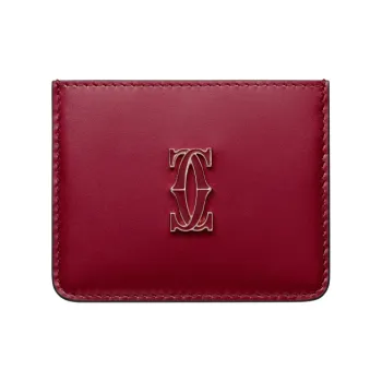 CARTIER Double C Cow Leather Card Holder Women's Cherry Red