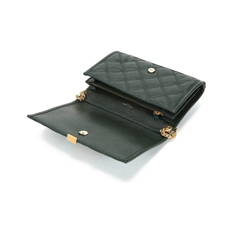 SAINT LAURENT Lambskin Wallet Crossbody Bag Shoulder Bag Women's Dark Green-5