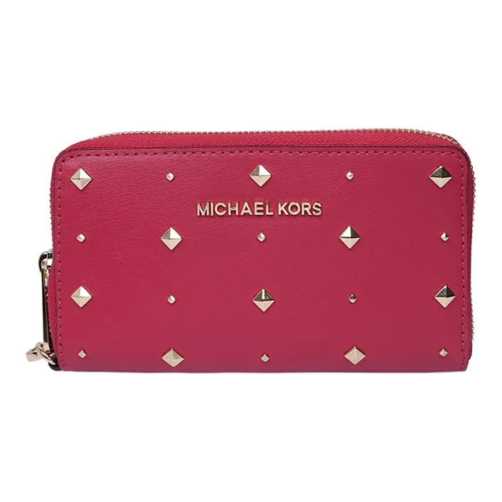 MICHAEL KORS Jet Set Travel Cow Leather Clutch Wallet Women's Red-0