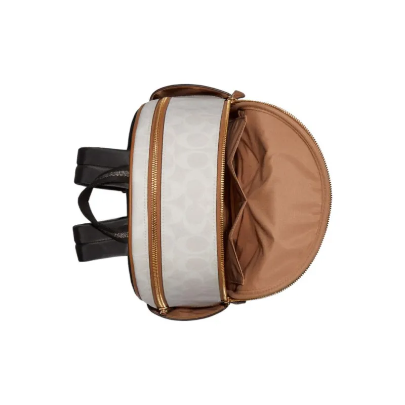 COACH Court Canvas With Leather And Pebbled Leather Backpack Tubas Women's White Khaki Brown-2