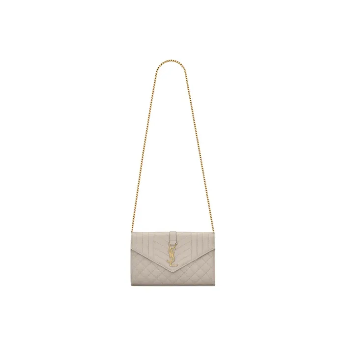 SAINT LAURENT Monogram Chain Wallet Grain De Poudre Blanc Vintage-1
