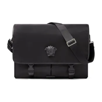 VERSACE La Medusa Nylon Fabric One Shoulder Handbag Crossbody Bag Large Size Men's Black