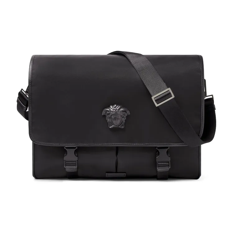 VERSACE La Medusa Nylon Fabric One Shoulder Handbag Crossbody Bag Large Size Men's Black-0