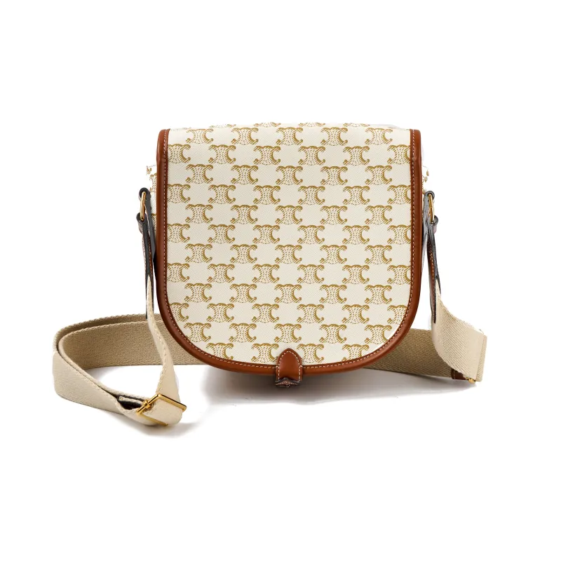 CELINE Triomphe Monogram Canvas And Calfskin Messenger Bag, Shoulder Bag, Crossbody Bag Tubas Women's Candy White-2