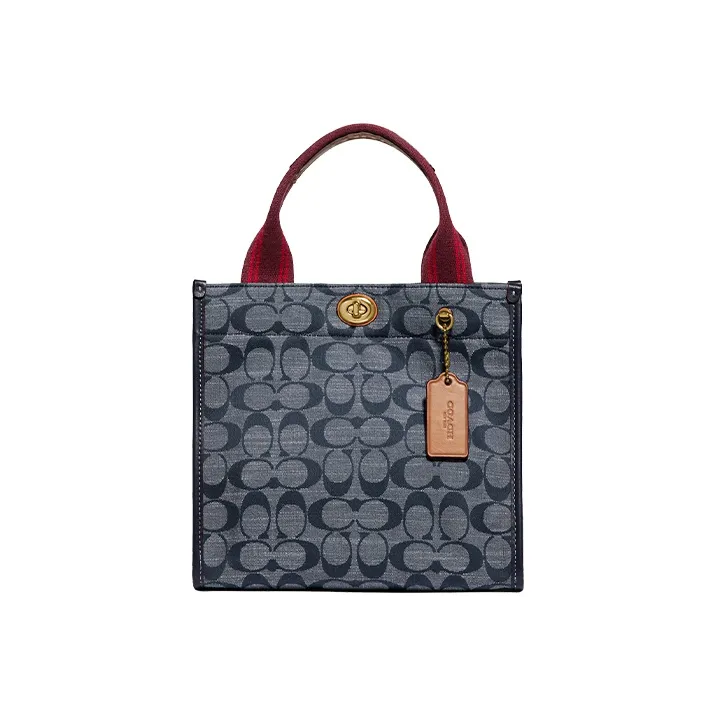 COACH Eco Friendly Material Canvas With Leather Canvas Bag, Tote Bag, Shopping Bag, Handbag Trumpets Women's Denim Blue-0