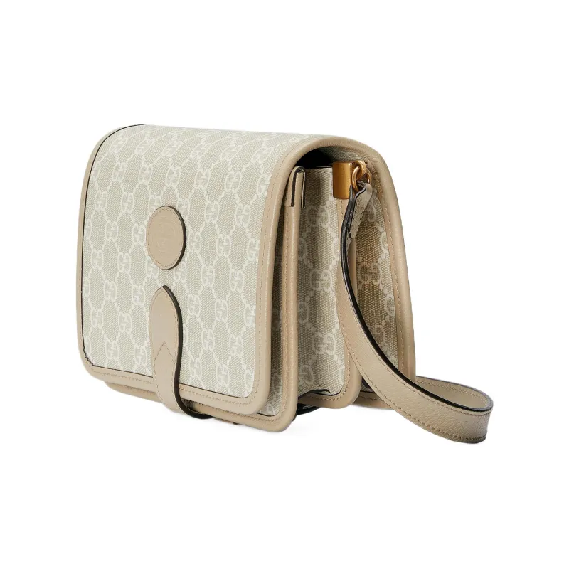 GUCCI Canvas With Leather Messenger Bag, Trunk Bag, Crossbody Bag, Shoulder Bag Mini Unisex Beige & White-2