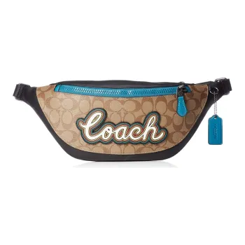 COACH Warren Monogram Canvas With Leather Waist Bag Chest Bag Regular Men's Khaki Monogram & Black