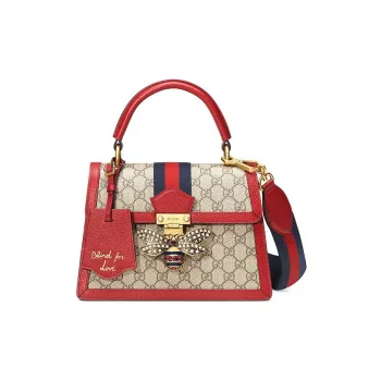 GUCCI Queen Margaret Canvas With Leather Canvas Bag Shoulder Bag Crossbody Bag Handbag Women's Ebony/Red