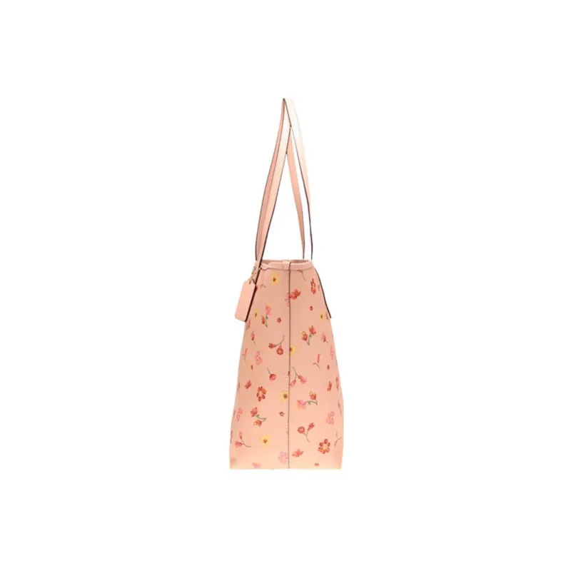 COACH City PVC With Skin Tote Bag, Shopping Bag, Handbag, Shoulder Bag Women's Pink Patchwork Floral All over Print-3
