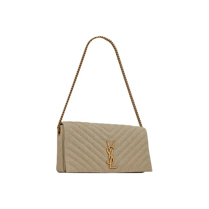 SAINT LAURENT KATE Seamstitched Linen Shoulder Bag, Clutch, Portable Crossbody Bag, Shoulder Bag Women's Taupe-1