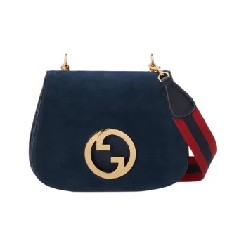 GUCCI Blondie Suede Leather Handbag Shoulder Bag Crossbody Bag Medium Size Women's Dark Blue