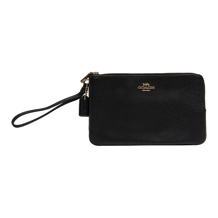 COACH Double Zip Wallet Cow Leather Coin Purse Clutch Wallet Small Size Women's Black-0