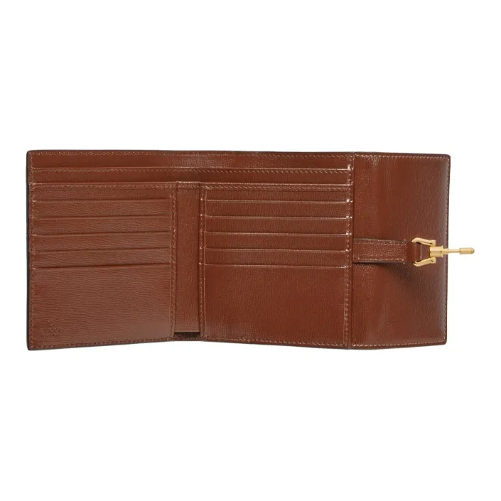 GUCCI Jackie 1961 Canvas With Leather Clutch Wallet, Card Holder Trumpets Women's Beige Brown Multicolor-4