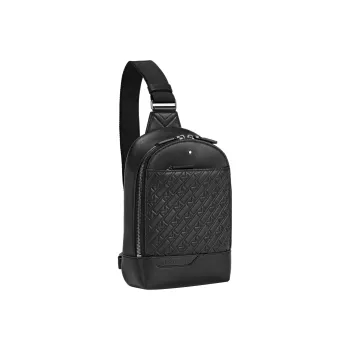 MONTBLANC All Black Leather Crossbody Bags Sling Bags Men's Black
