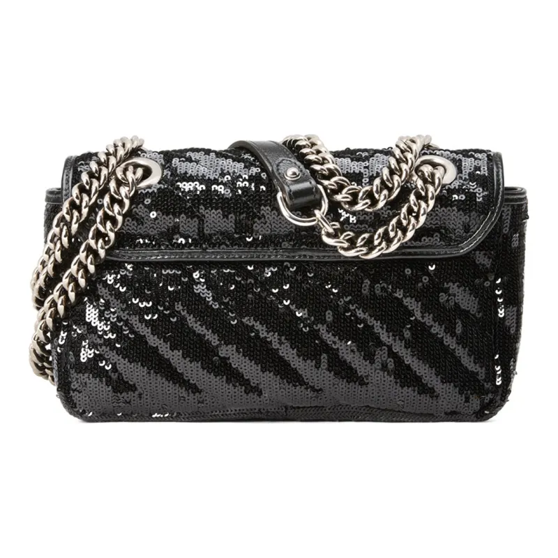 GUCCI Marmont Quilting Reflective Pieces Crossbody Bags Shoulder Bags Women's Black-3