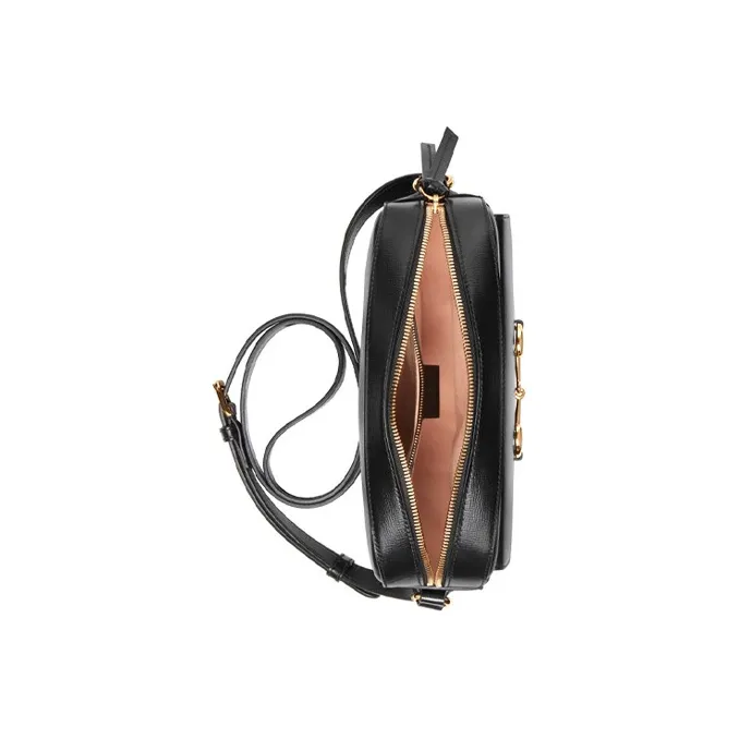 GUCCI Horsebit 1955 Leather Camera Bag, Shoulder Bag, Crossbody Bag Trumpets Women's Black-5