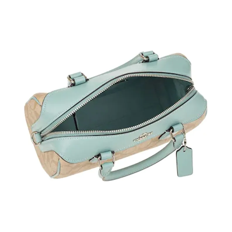 COACH Leather Boston Bag Portable Crossbody Bag Shoulder Bag Small Size Women's Mint Green Khaki Monogram-2