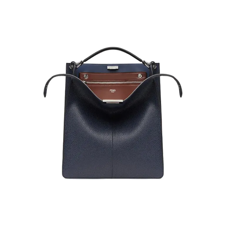 FENDI Peekaboo ISeeU Roman Nappa Leather Tote Bag Shopping Bag Shoulder Bag Crossbody Bag Handbags Men's Dark Blue-0