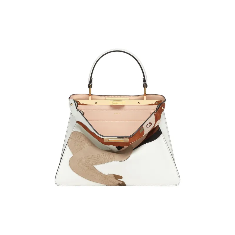 FENDI Peekaboo ISeeU Suede Trunk Bag Shoulder Bag Crossbody Bag Handbag Medium Size Women's White-2