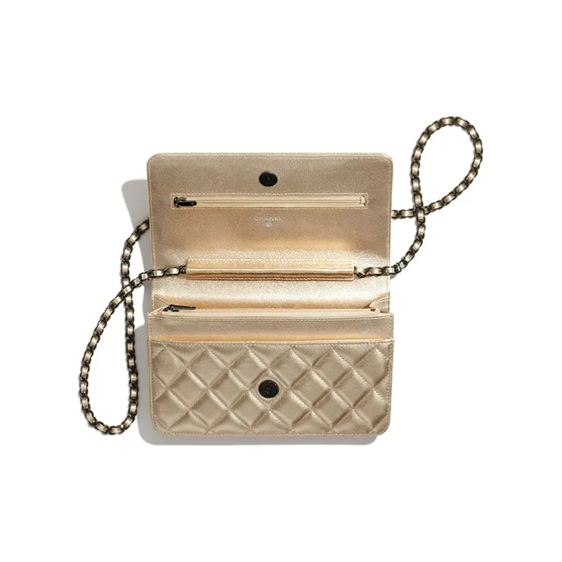 CHANEL WOC Metal Lambskin Shoulder Bag, Crossbody Bag Women's Gold-3