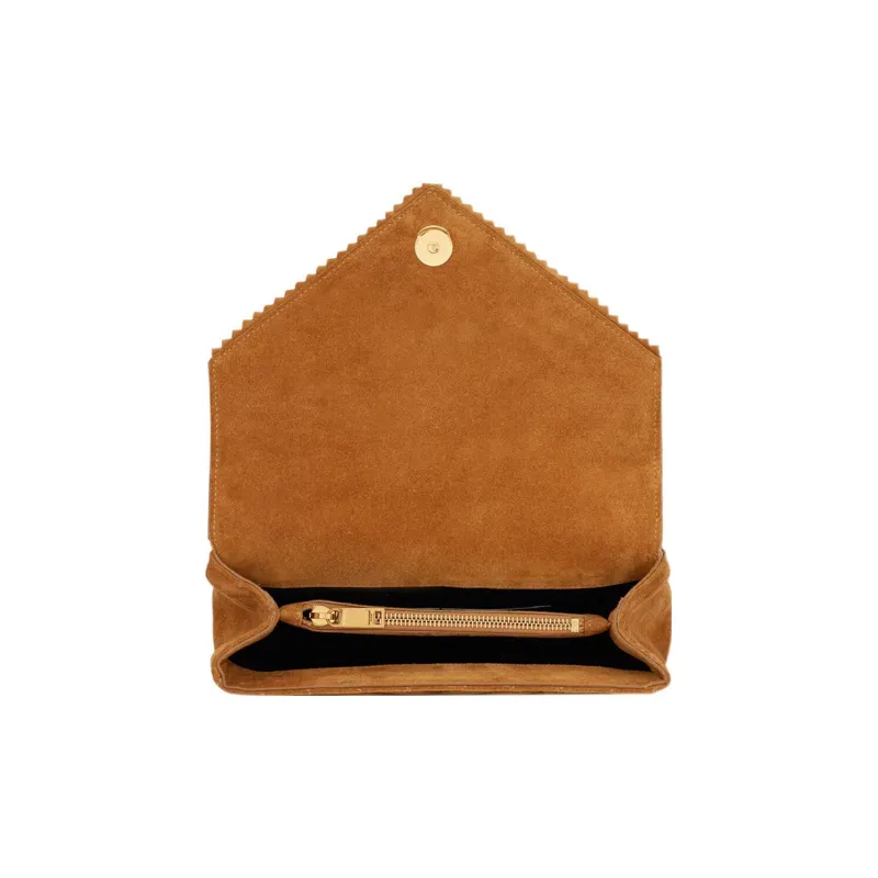 SAINT LAURENT Suede Material Chain Bag Portable Crossbody Bag Shoulder Bag Medium Size Women's Cinnamon Brown-6