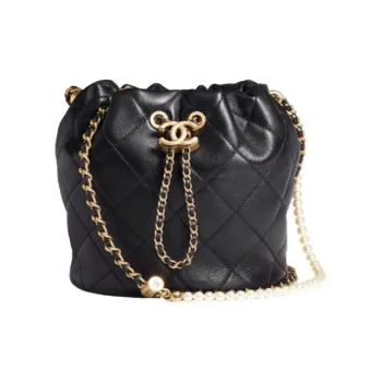 CHANEL Wool Bucket Bag Drawstring Bag Shoulder Bag Crossbody Bag Women's Black