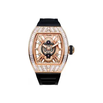 TIELBO Radiant Collection Mechanical Movement Rubber Strap Watch Unisex Gold Dial T827J