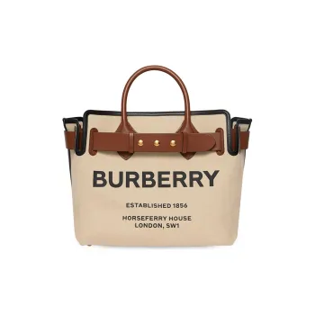 Burberry Cow Leather Tote Bag Shopping Bag Handbag Women's Beige Yellow