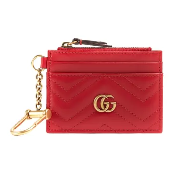 GUCCI Marmont Leather Card Holder Women's Hibiscus Red