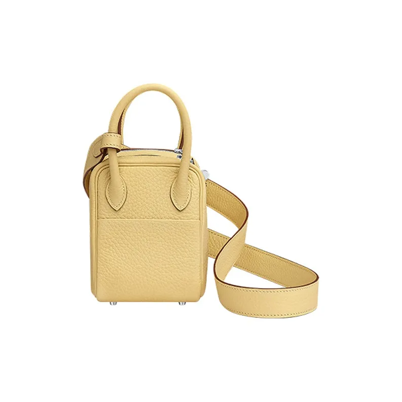 HERMES Lindy Clemence Bullock Leather Handbag, Shoulder Bag, Crossbody Bag Mini Women's 1Z Jaune Poussin Chick Yellow-3