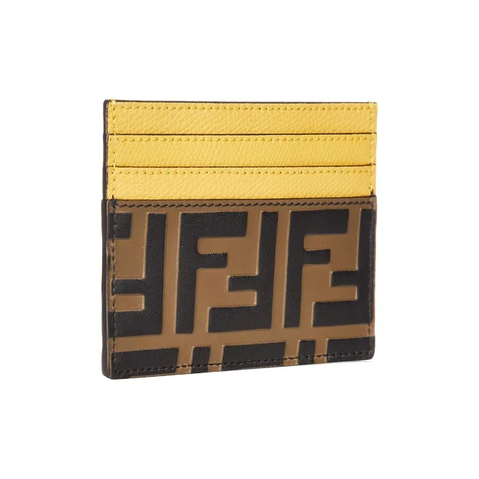 FENDI Calfskin Card Holder Women's Brown And Yellow-1
