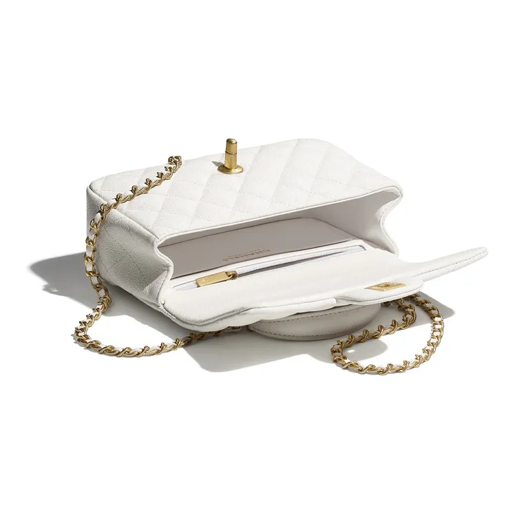CHANEL Classic Flap CF Grain Caviar Cow Leather & Metal Crossbody One Shoulder Handbag Women's White-2