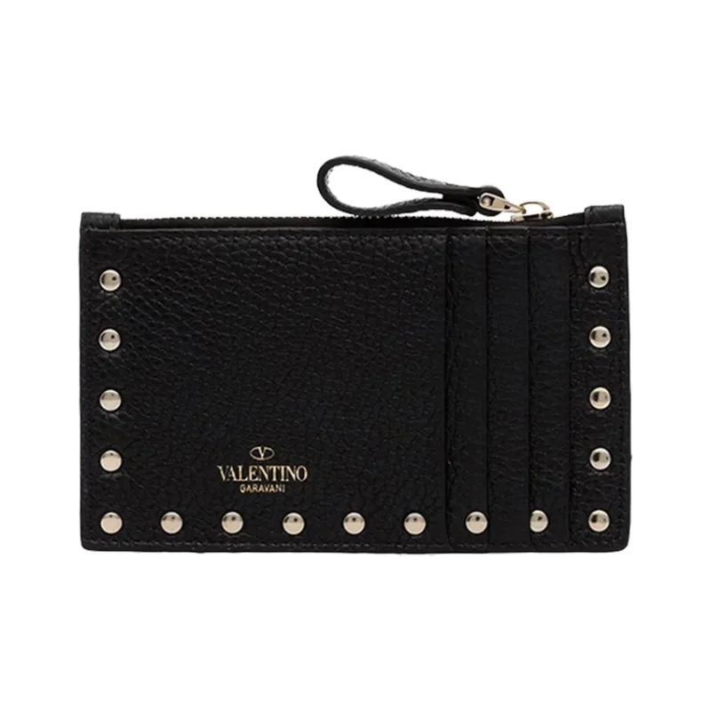 Valentino Leather Clutches Wallets Card Holders Women's Black-1