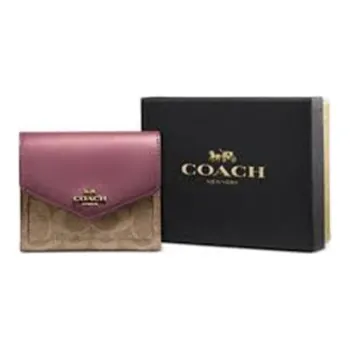 COACH Canvas Clutch Envelope Bag Wallet Trumpets Women's Dark Reddish Purple & Brown Monogram
