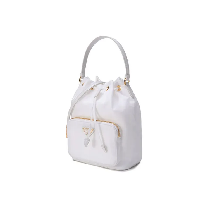 PRADA Nylon Bucket Bags Crossbody One Shoulder Handbags Women's White-1