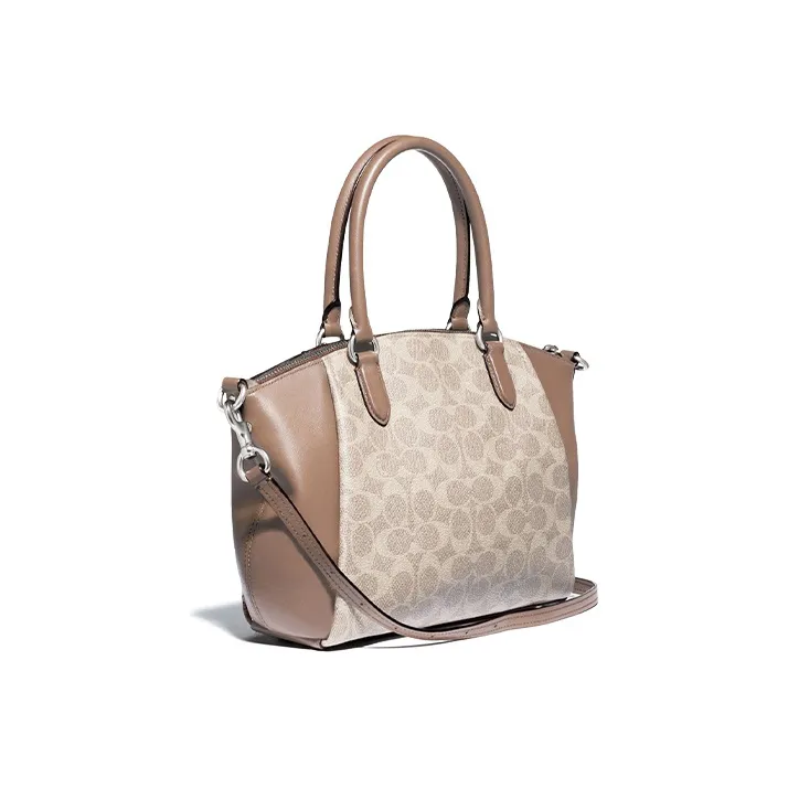 COACH Elise Coated Canvas Monogram Canvas With Leather Shoulder Bag Crossbody Bag Handbags Medium Size Women's Taupe-1