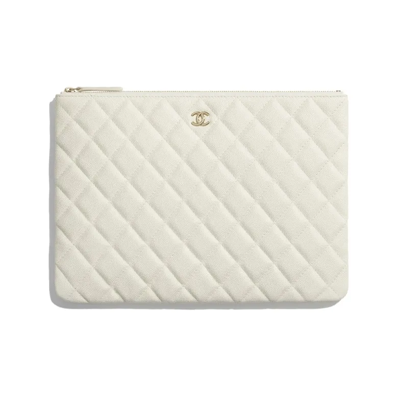 CHANEL Grain Embossed Calfskin Wallet Coin Purse, Clutch Women's White-0