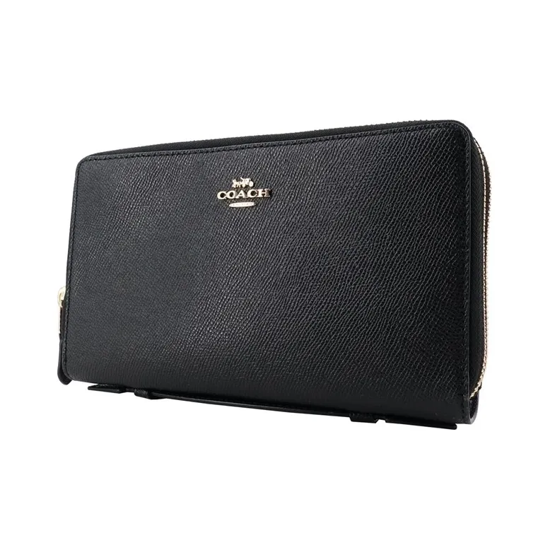 COACH Double Zip Wallet Cow Leather Clutch Small Size Women's Black-1