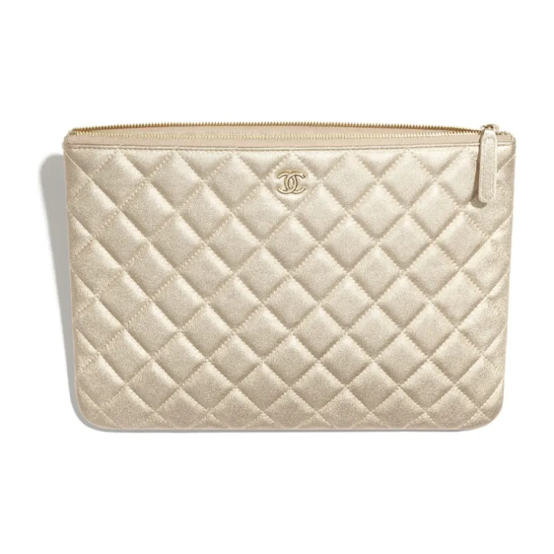 CHANEL Lambskin & Metal Wallet Clutch Women's Gold-2