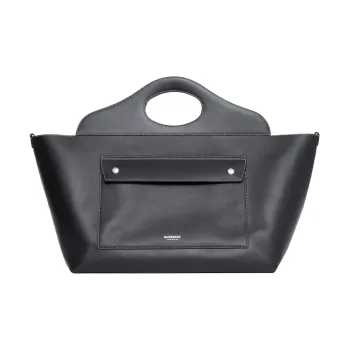 Burberry Pocket Bag Leather Tote Bag Shopping Bag Handbag Women's Black