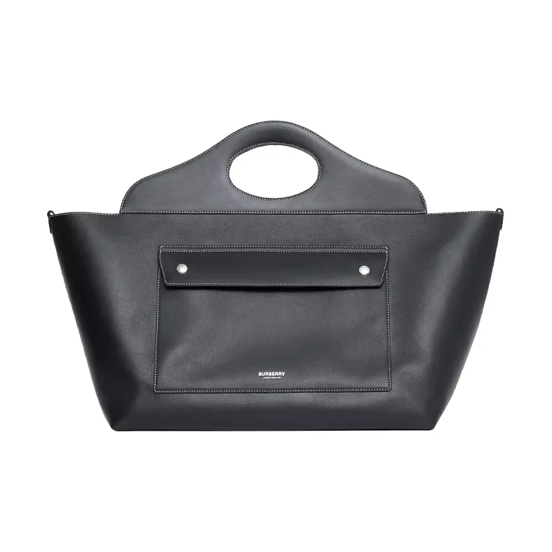 Burberry Pocket Bag Leather Tote Bag Shopping Bag Handbag Women's Black-0