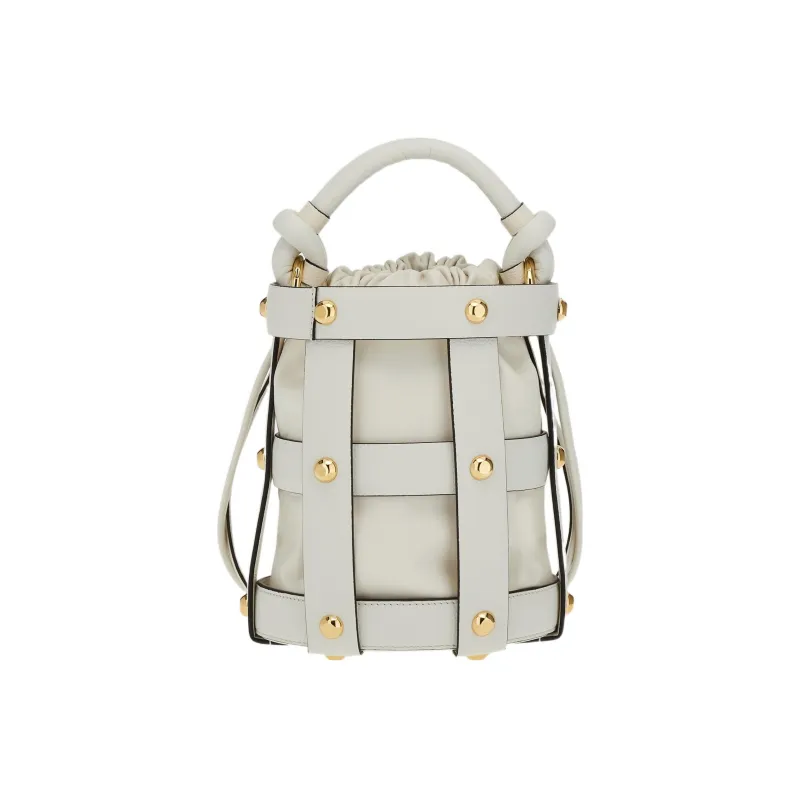 FERRAGAMO Cage Cow Leather Bucket Bag, Crossbody, One Shoulder Handbag Regular Women's White-1