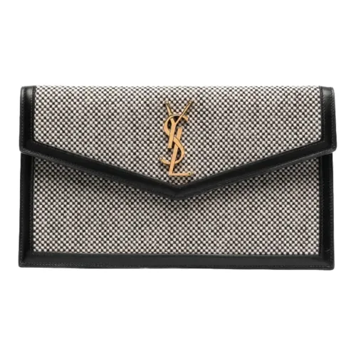 SAINT LAURENT UPTOWN Twill Wool Envelope One Shoulder Crossbody Clutch Small Size Women's Black