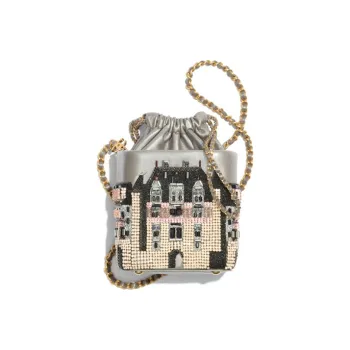 CHANEL Lambskin Chain Bag, Bucket Bag, Crossbody Bag Women's Silver